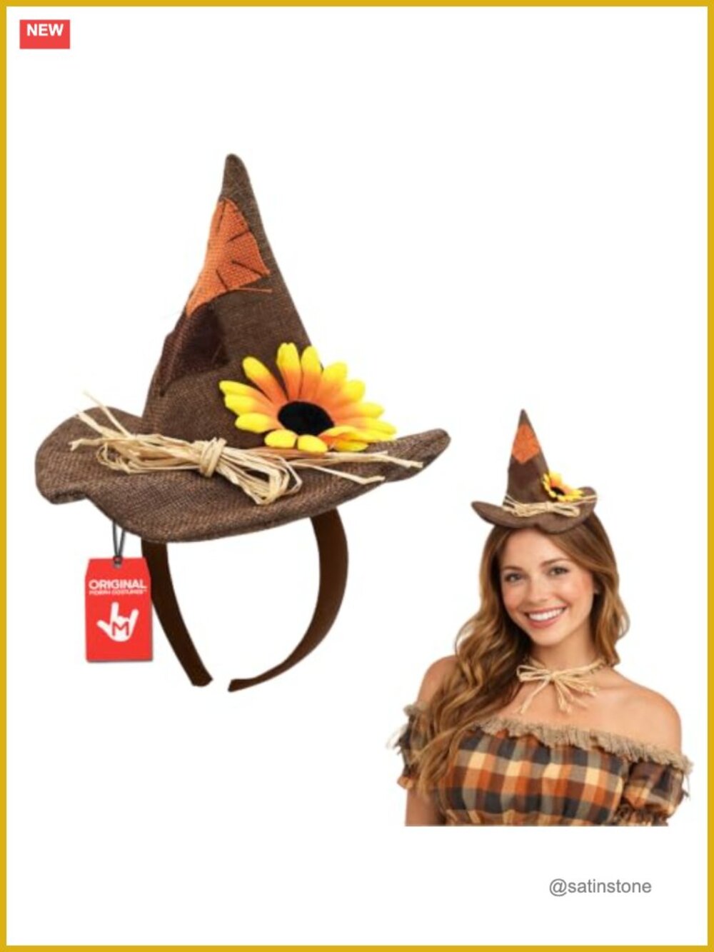 Mini Scarecrow Hat Headband Straw Bow Daisy Accent One Size